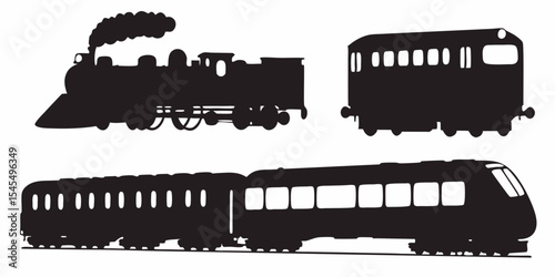 Vintage and modern trains silhouette vector art for transport enthusiasts and railway design projects here