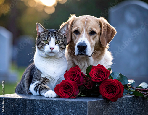 dog and cat  flowers
