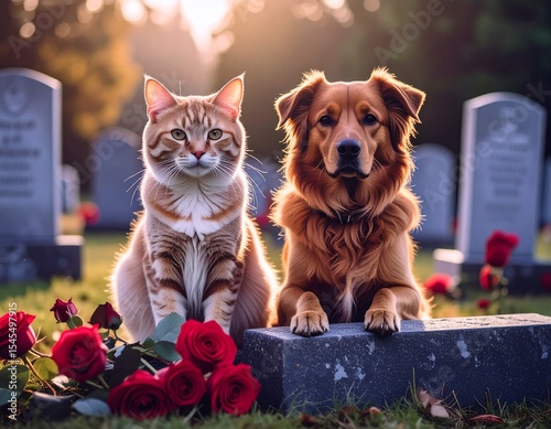 dog and cat at grave