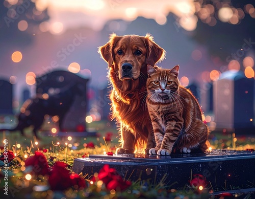 Dog and cat at funeral 