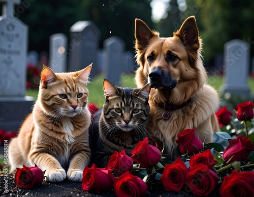 cats  and dog  missing loved one at the funeral 
