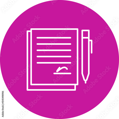 Contract Vector Line Pink Circle Icon Design