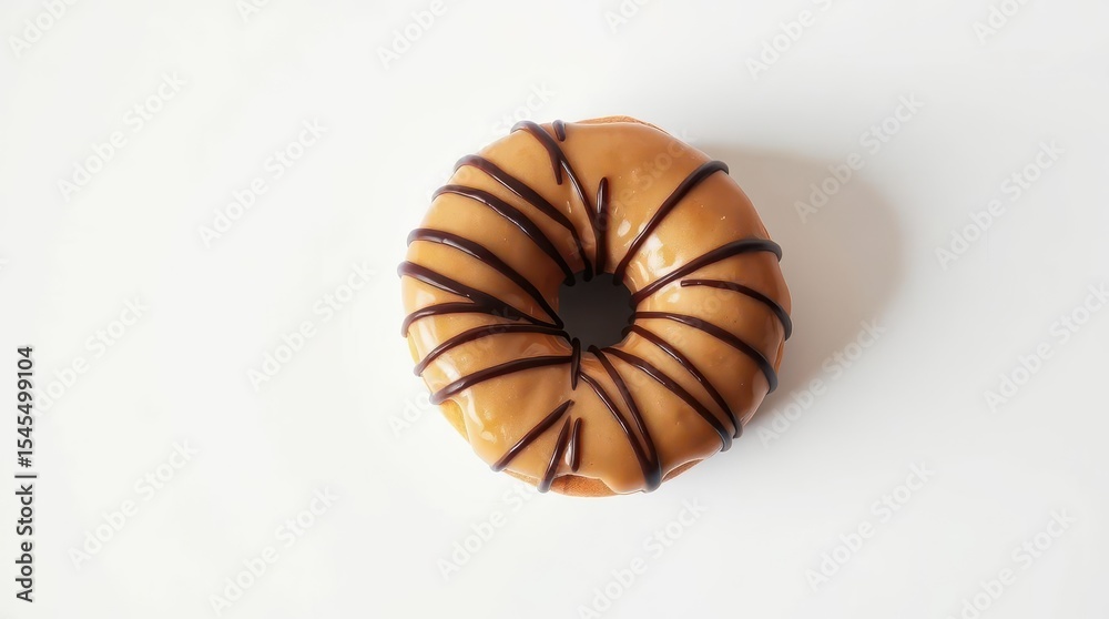 Obraz premium Caramel Donut with Chocolate Drizzle on White Background