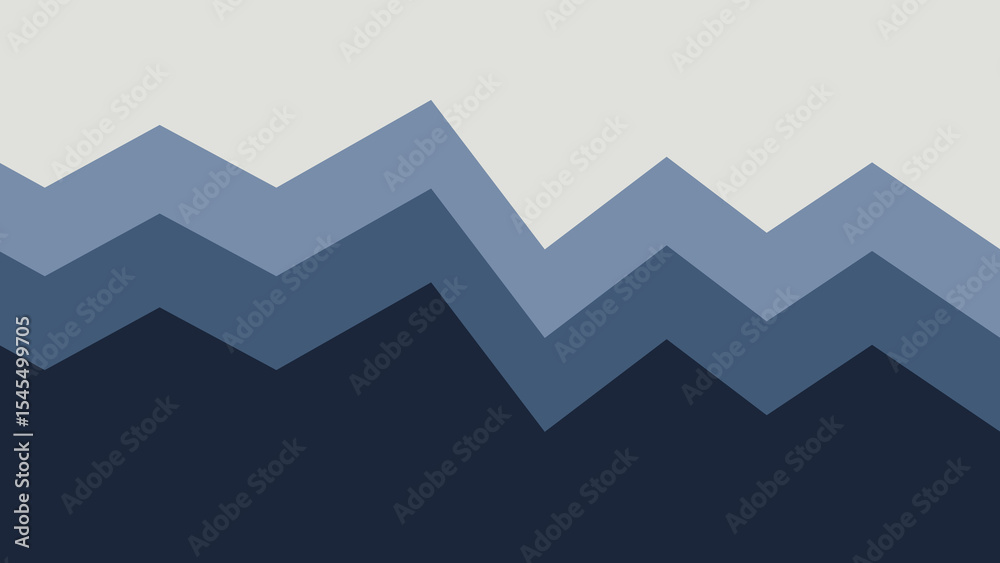 Fototapeta premium The image displays a series of zigzagging, mountain-like shapes in various blue tones against a uniform light background. High Resolution 300 DPI Wallpaper, Poster, Banner, Printing