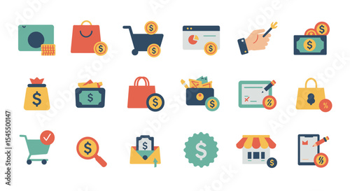 E-commerce Icons Flat Design Shopping Cart, Payment, and Online Store Graphics