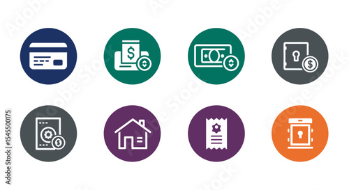 Financial Icons Credit Card, Payment, Money, Home, Bill, and Security Illustrations