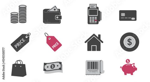 Financial Icons Money, Payment, and Shopping Symbols