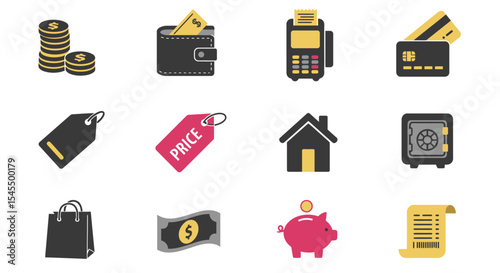 Finance and E-commerce Icon Set Flat Design for Websites and Apps