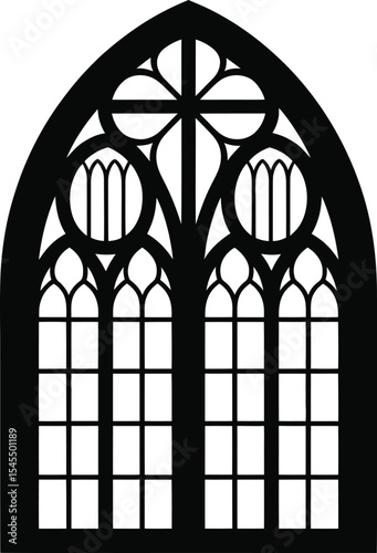 Gothic Church Window Silhouette – Medieval Cathedral Stained Glass Vector