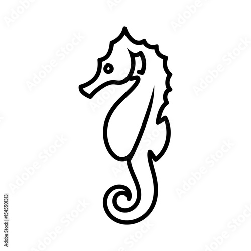 A simple black and white line drawing of a seahorse in a side profile view.