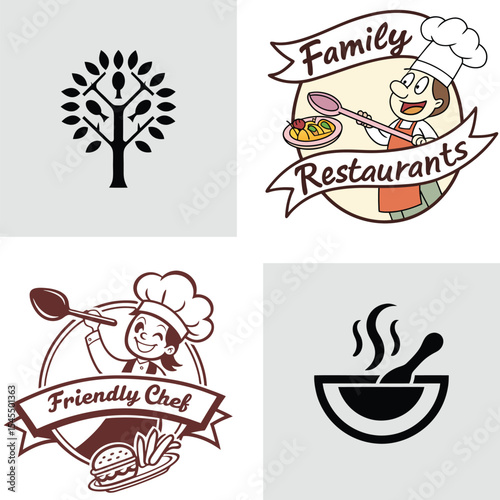 Family Restaurant Logos Chef, Food, and Tree Designs