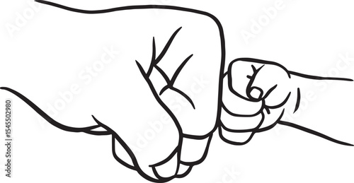 Line art vector illustration of a father and son fist bumping. A symbol of love, trust, and connection between father and son. Ideal for Father's Day.