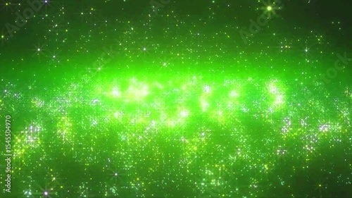 A mesmerizing green cosmic scene filled with sparkling stars and a vibrant atmosphere.