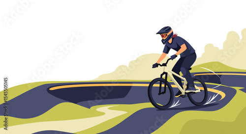 Biker Riding on Pump Track with Dynamic Motion for Sports Blogs, Cycling Websites, Fitness Content, and Outdoor Adventure Promotion