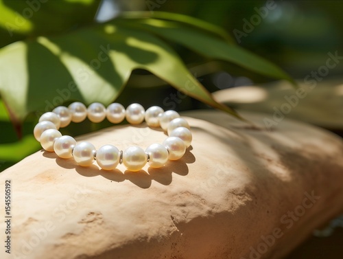 High-resolution product photo of pearl choker on travertine stone  