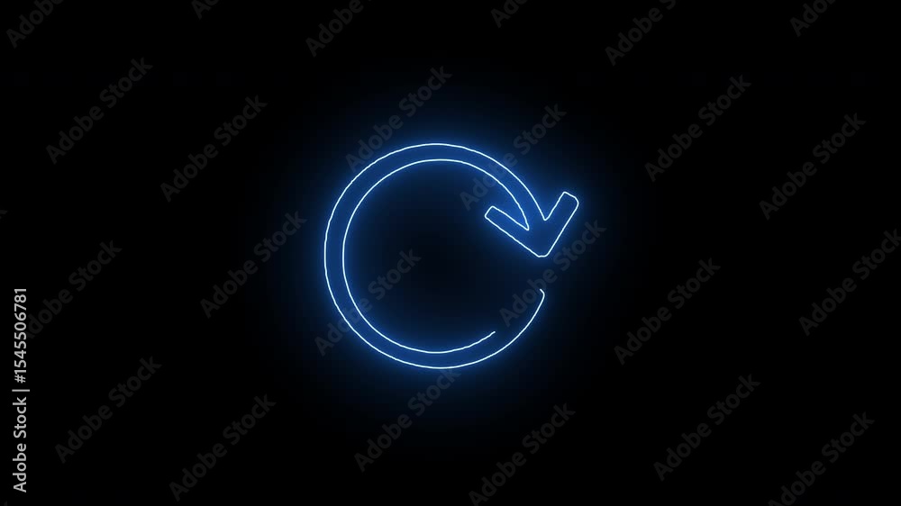 Neon animation of circular refresh or reload arrow icon in blue glowing style