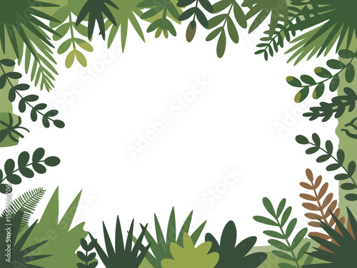 Green Leafy Border with Tropical Foliage and Plants on Transparent Background