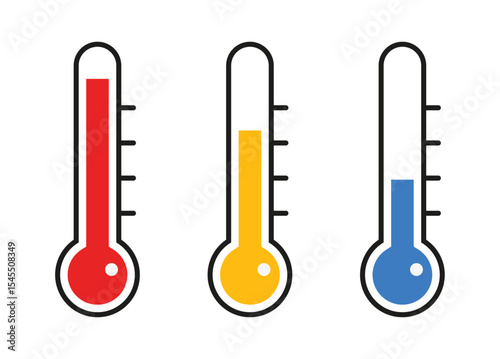 Collection of red, yellow and blue temperature icon in flat style isolated on a white background