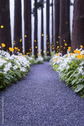 Enchanted Forest Path with Glowing Lights
