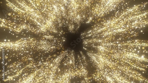 A glowing burst of golden particles forming dynamic trails and sparkling light rays. Ideal abstract animation for Diwali, Lunar New Year, Christmas, or luxury celebration visuals. 