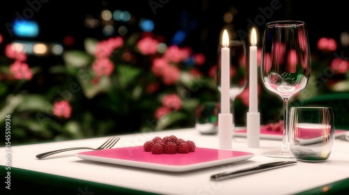 Romantic Outdoor Dinner Setting with Candlelight