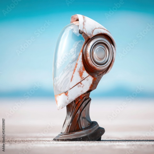 Rusty Robot Head in Desert Landscape