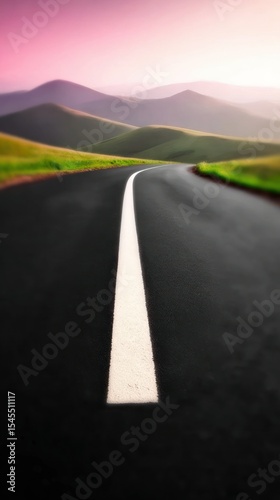 Serene Sunset Road Winding Through Mountains