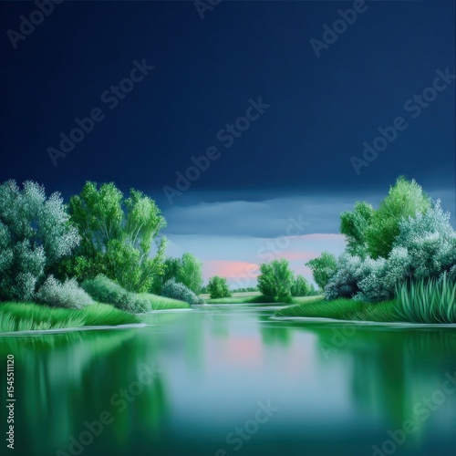 Serene River Landscape at Dusk