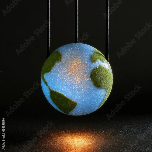 Shimmering Earth Globe Suspended in Dark Space