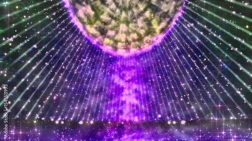 A vibrant, abstract representation of light and energy radiating from a central sphere, evoking a sense of cosmic connection.