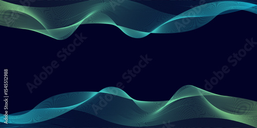 Abstract glowing wave lines on dark blue background. Dynamic wave pattern. Modern flowing wavy lines. Futuristic technology concept. Suit for banner, poster, cover, brochure, flyer, website