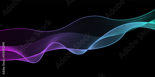 Abstract glowing wave lines on dark blue background. Dynamic wave pattern. Modern flowing wavy lines. Futuristic technology concept. Suit for banner, poster, cover, brochure, flyer, website
