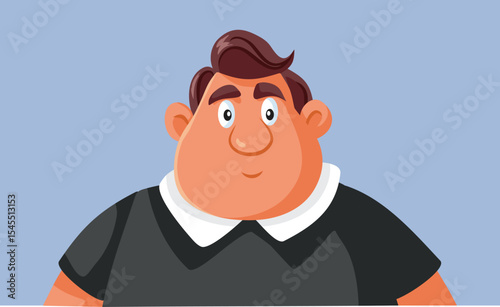 Funny Portrait of an Overweight Man Smiling Vector Character. Guy who is a few extra pounds but feels optimistic and in a good mood