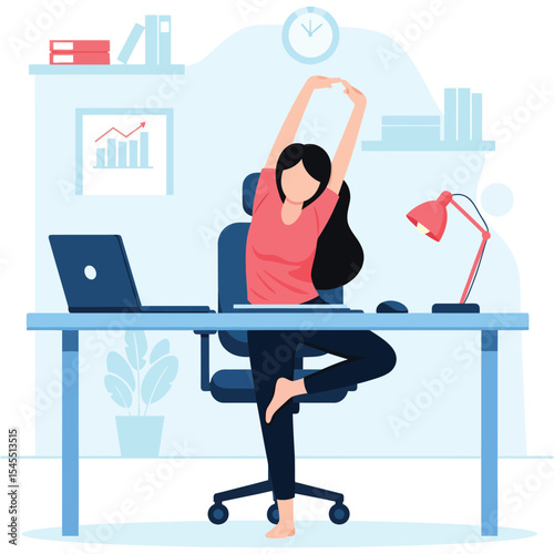 Woman Stretching at Desk for Office Wellness