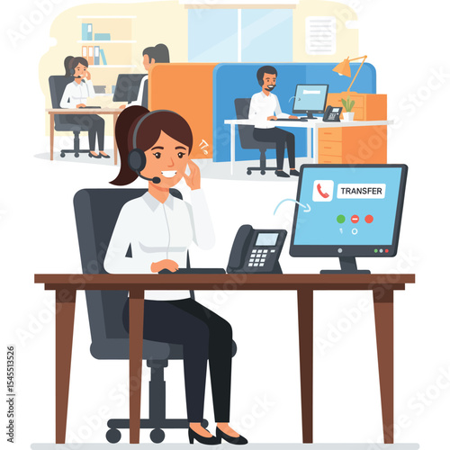 Busy Call Center Agent Transferring a Call