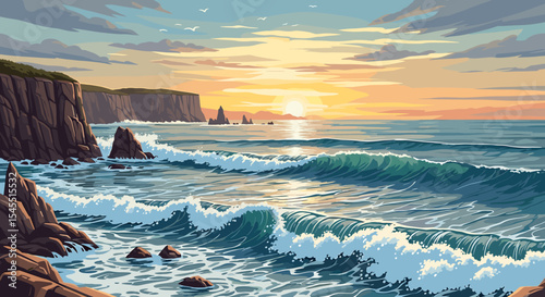 Colorful coastal landscape at sunrise