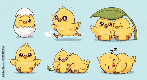 Cute cartoon baby chickens various poses