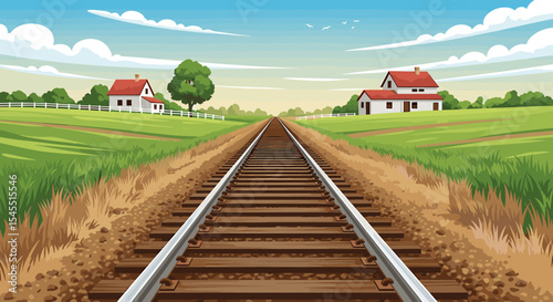 Countryside railway perspective illustration