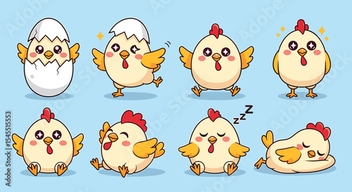 Cute cartoon chicken illustrations set