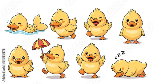 Cute cartoon ducklings set of poses