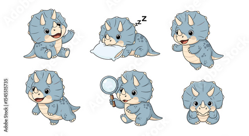 Cute triceratops dinosaur illustrations