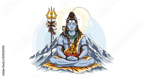 Lord shiva meditation mountain illustration