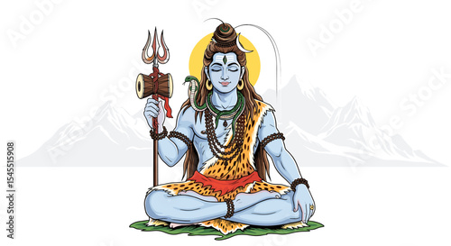Lord shiva seated meditation hindu deity illustration
