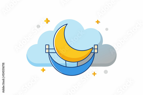 floating hammock crescent moon scene