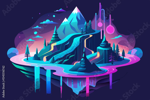 sci fi mountain neon glow