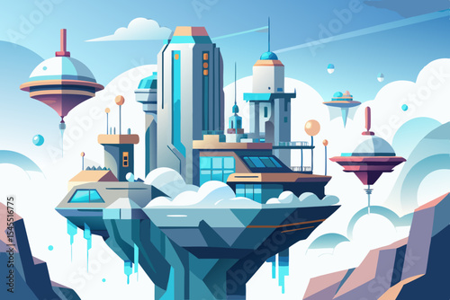 futuristic cliff city cloud glass