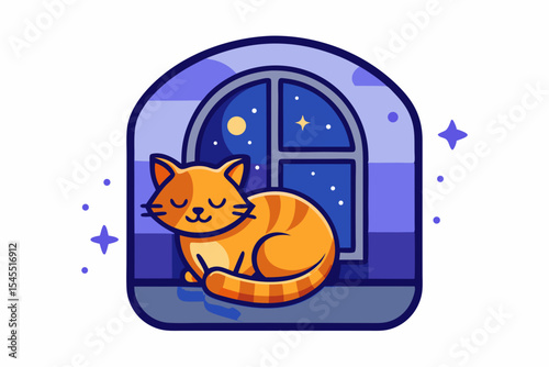 sleeping cat curled window stars