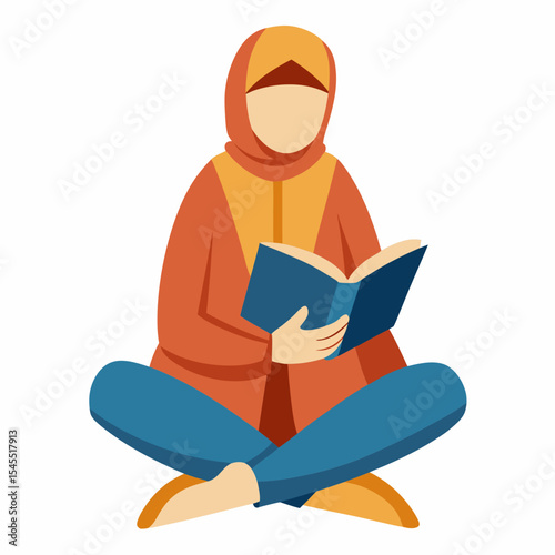 islamic person reading quran vector illustration, islamic theme design element, suitable for islamic holiday banner, poster, and etc