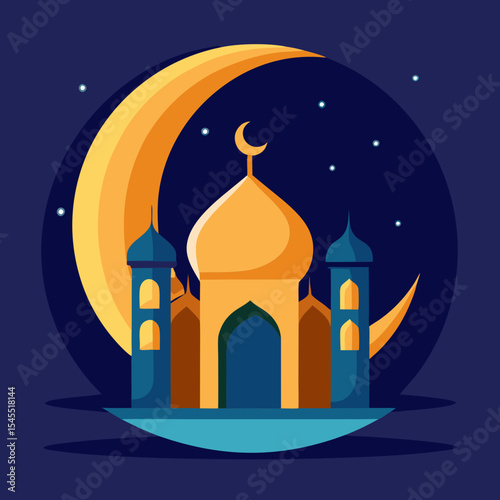 islamic crescent moon and star and mosque background