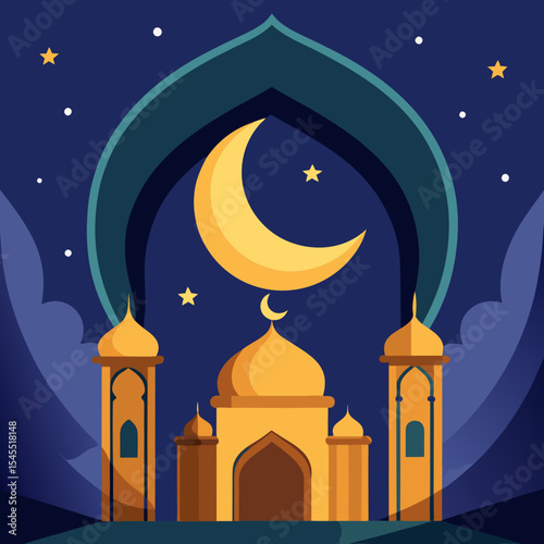islamic crescent moon and star and mosque background